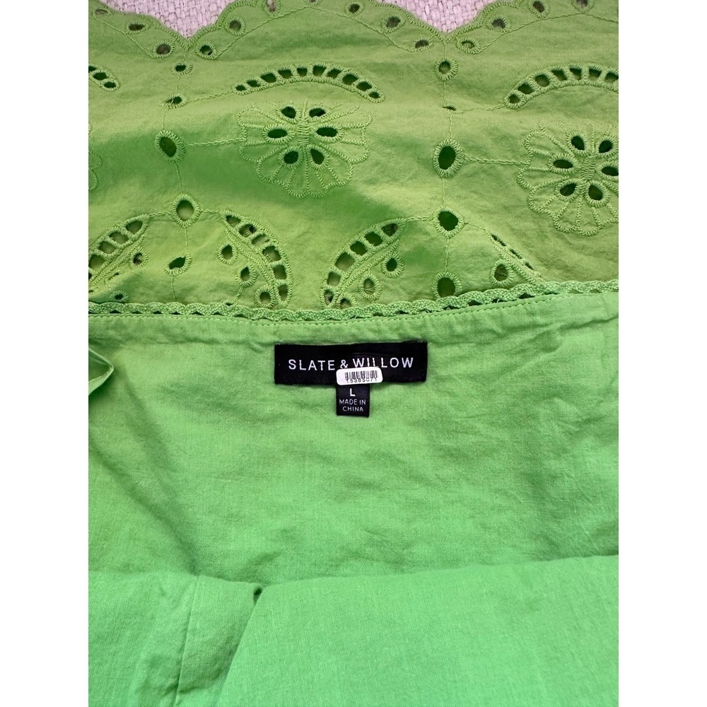 Slate & Willow Large Lime Green Eyelet  Midi Smocked /Scallop Dress Bodice - Picture 5 of 7